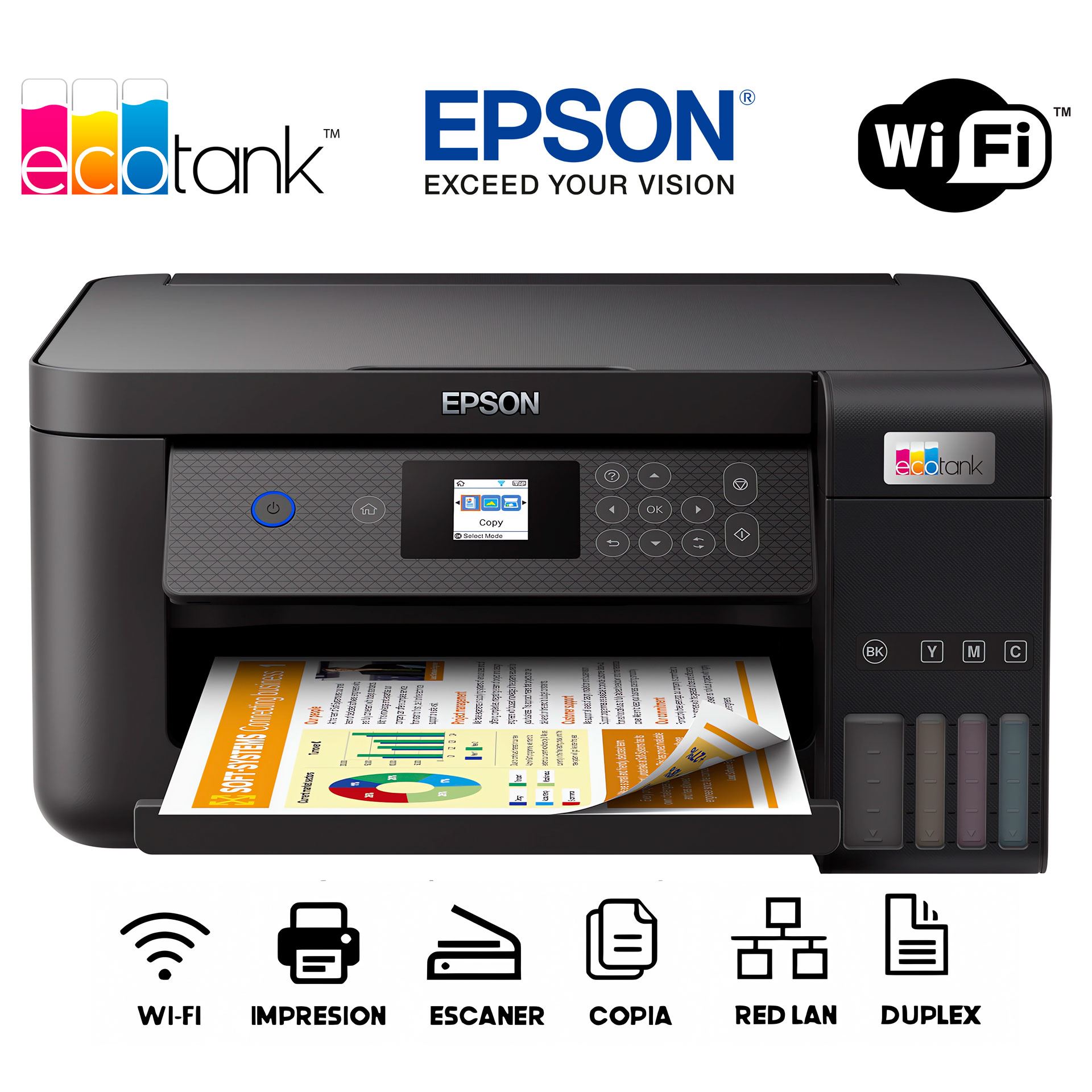 Impresora Multifuncional Epson Ecotank L4260 conexión USB y Wi Fi,  impresión automática a doble cara