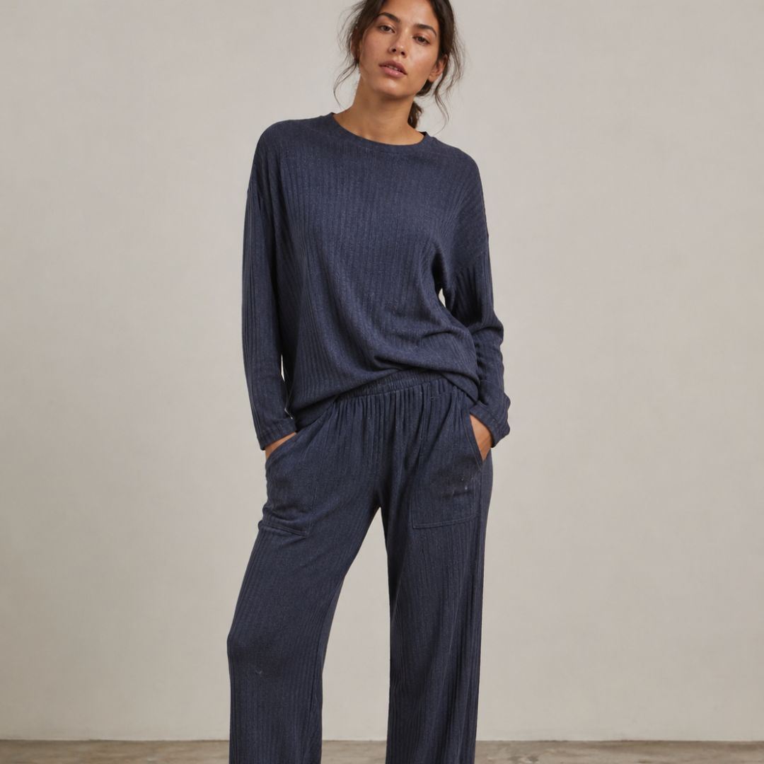Buzo cómodo de Hilo Chompero manga Larga + pantalón azul