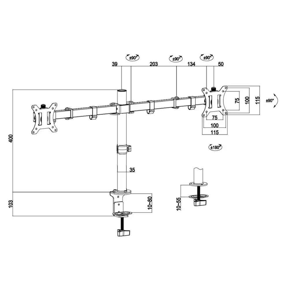 Rack para Monitor Doble Brazo Vesa hasta 32 pulg. Regulable 100x100 75x75  8kg 180° Acero Tubo DT - Promart