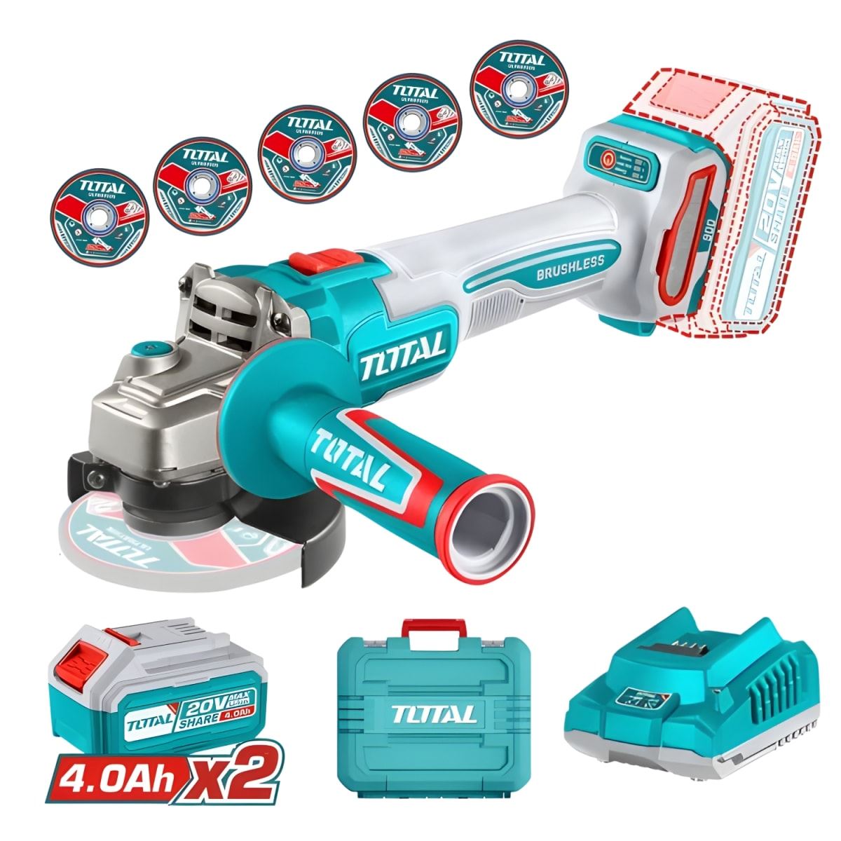 Amoladora 4½" 900w + 2 baterías 4ah y cargador Total