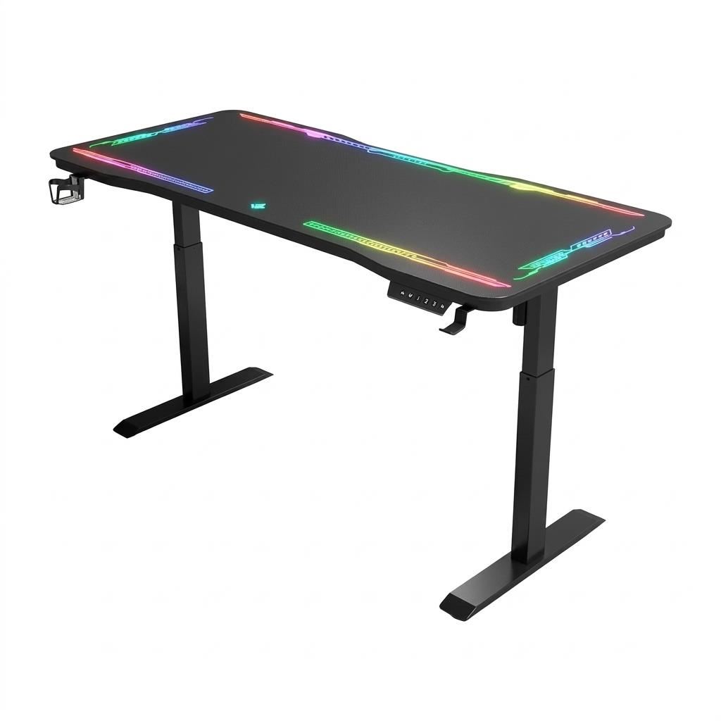 OXIN Y109 Escritorio Gamer Altura Regulable Superficie de Vidrio Con Luces RGB Negro