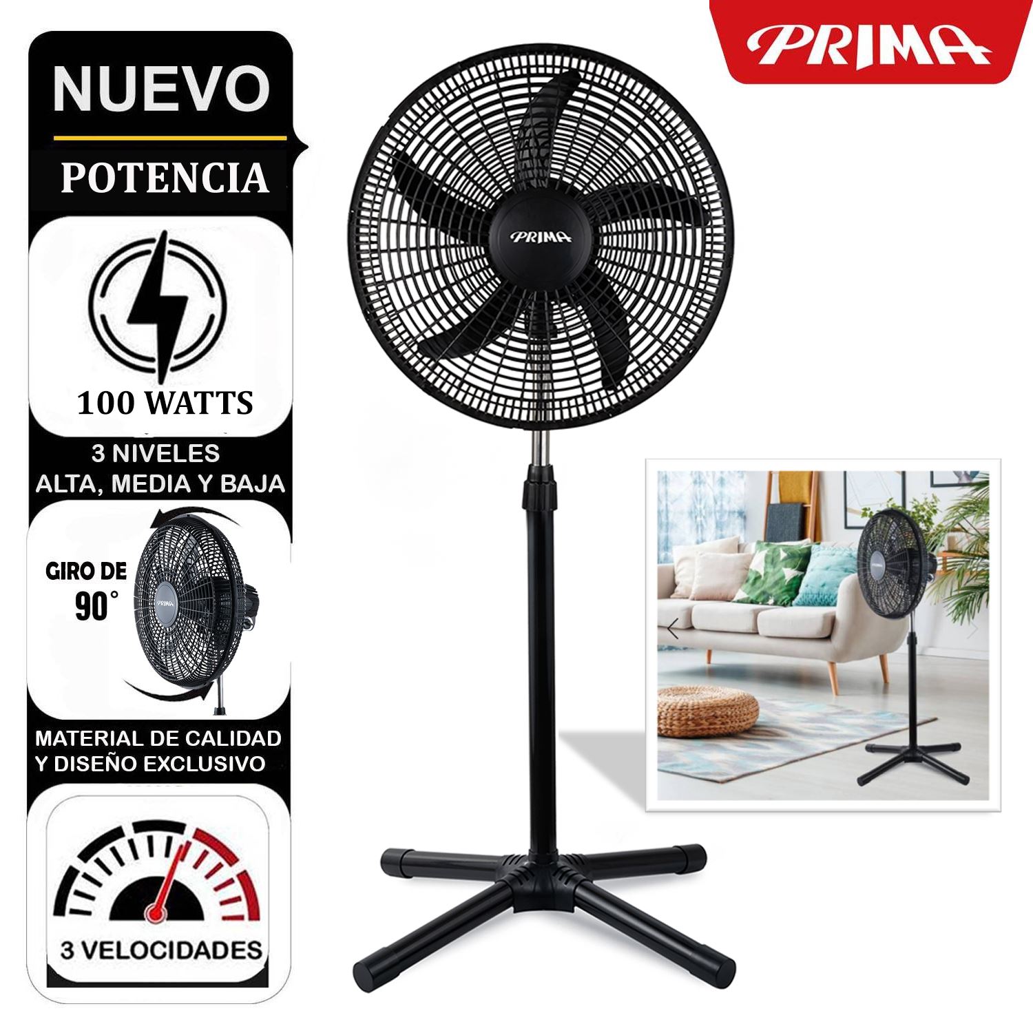 Ventilador de Pedestal 18" 100 Watts 3 Velocidades YL-1805-1P