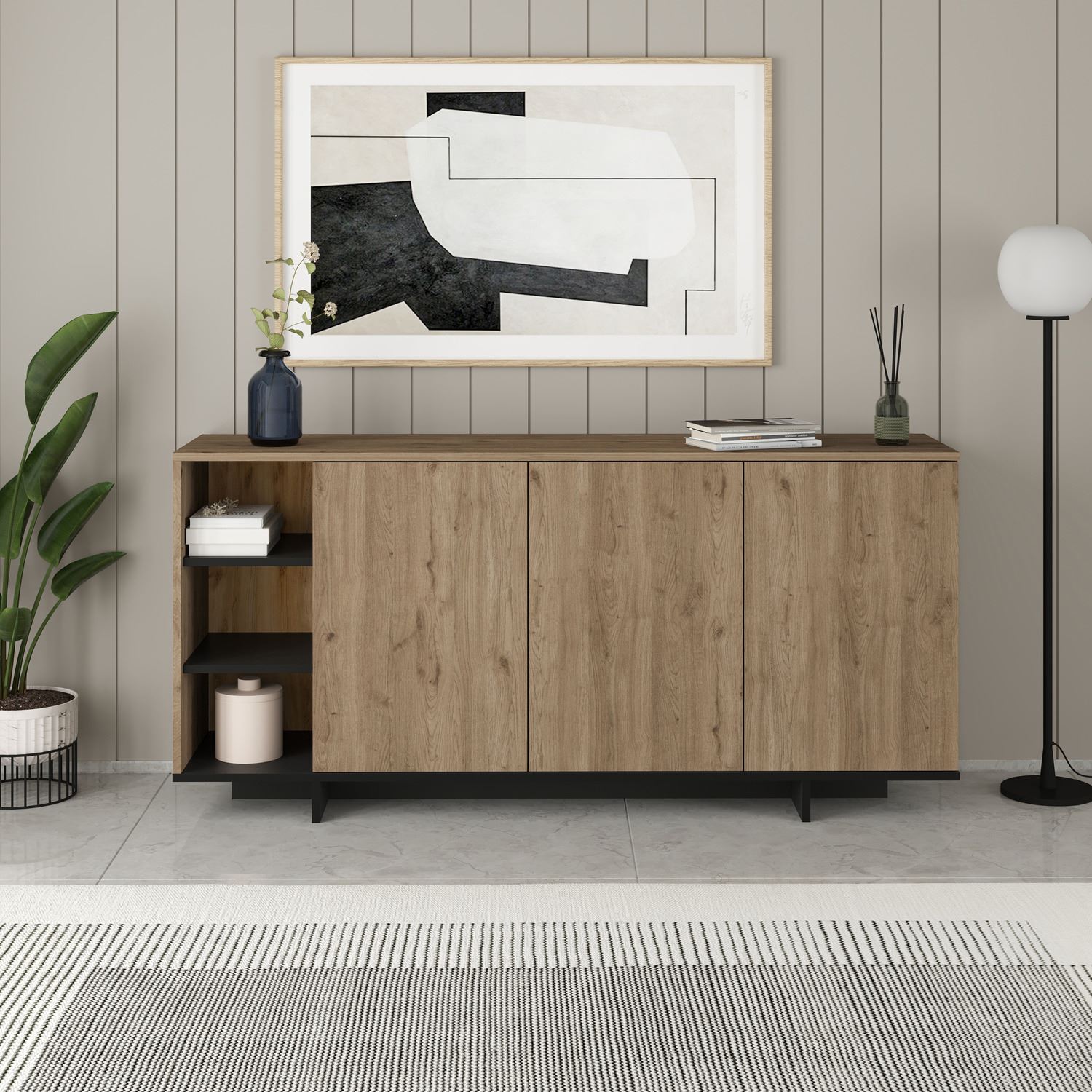 APARADOR YORK 3 PUERTAS 3 ESTANTES ROBLE 170CM