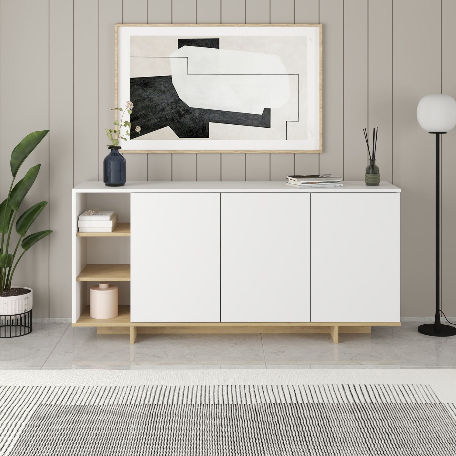 APARADOR YORK 3 PUERTAS 3 ESTANTES BLANCO 170CM