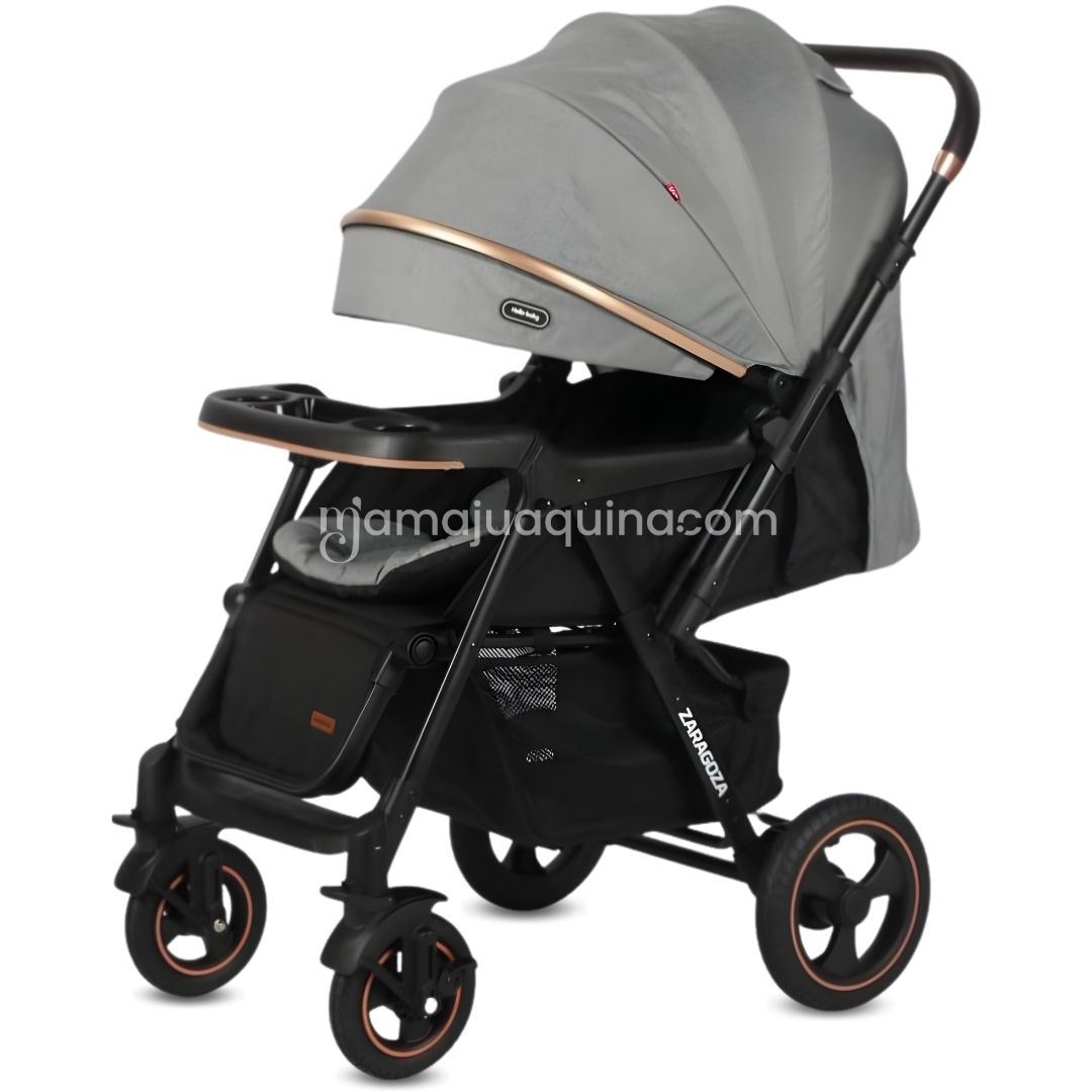 Coche Cuna de Lujo «ZARAGO» con Mango Reversible Light Gray