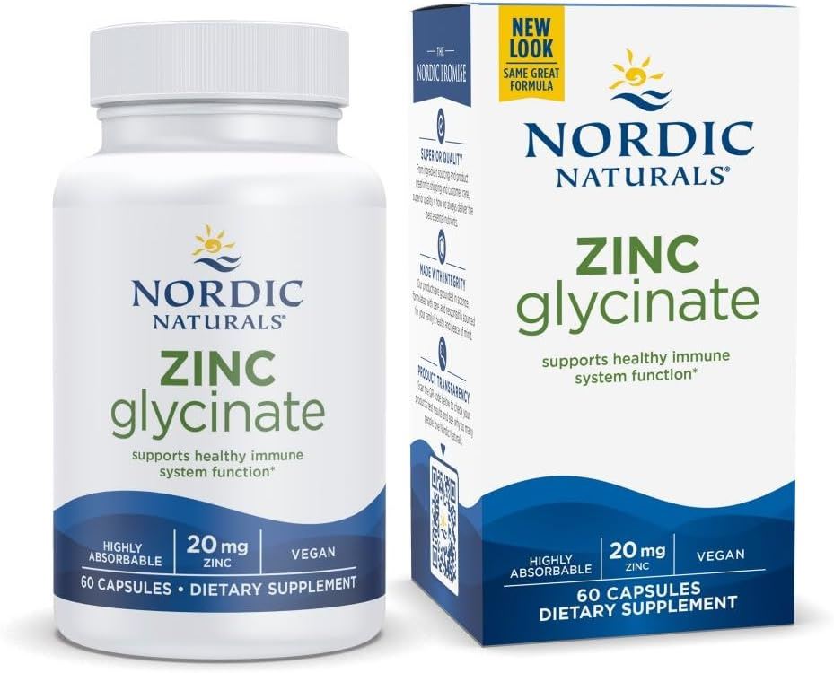 Zinc Glycinate Nordic Naturals | Zinc altamente absorbible | 20 mg | 60 cápsulas